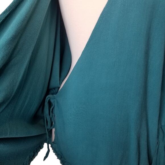 UMGEE Top Small NWT Linen Blend Long Sleeve V-Neck Wrap Waist Tie and Ruffle Hem - Picture 7 of 11